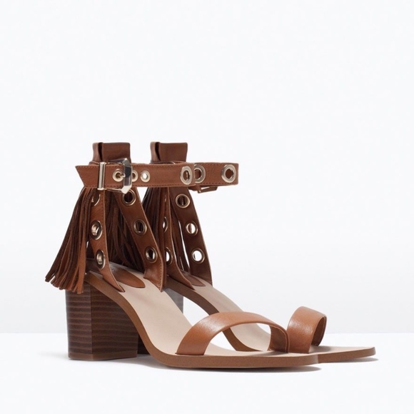 Zara Shoes - Zara Brown Leather Fringe Grommet Strappy Sandals